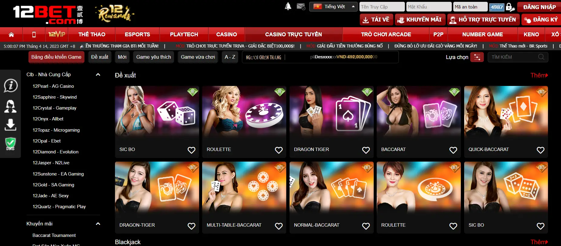 Kho game Casino trực tuyến cực phong phú